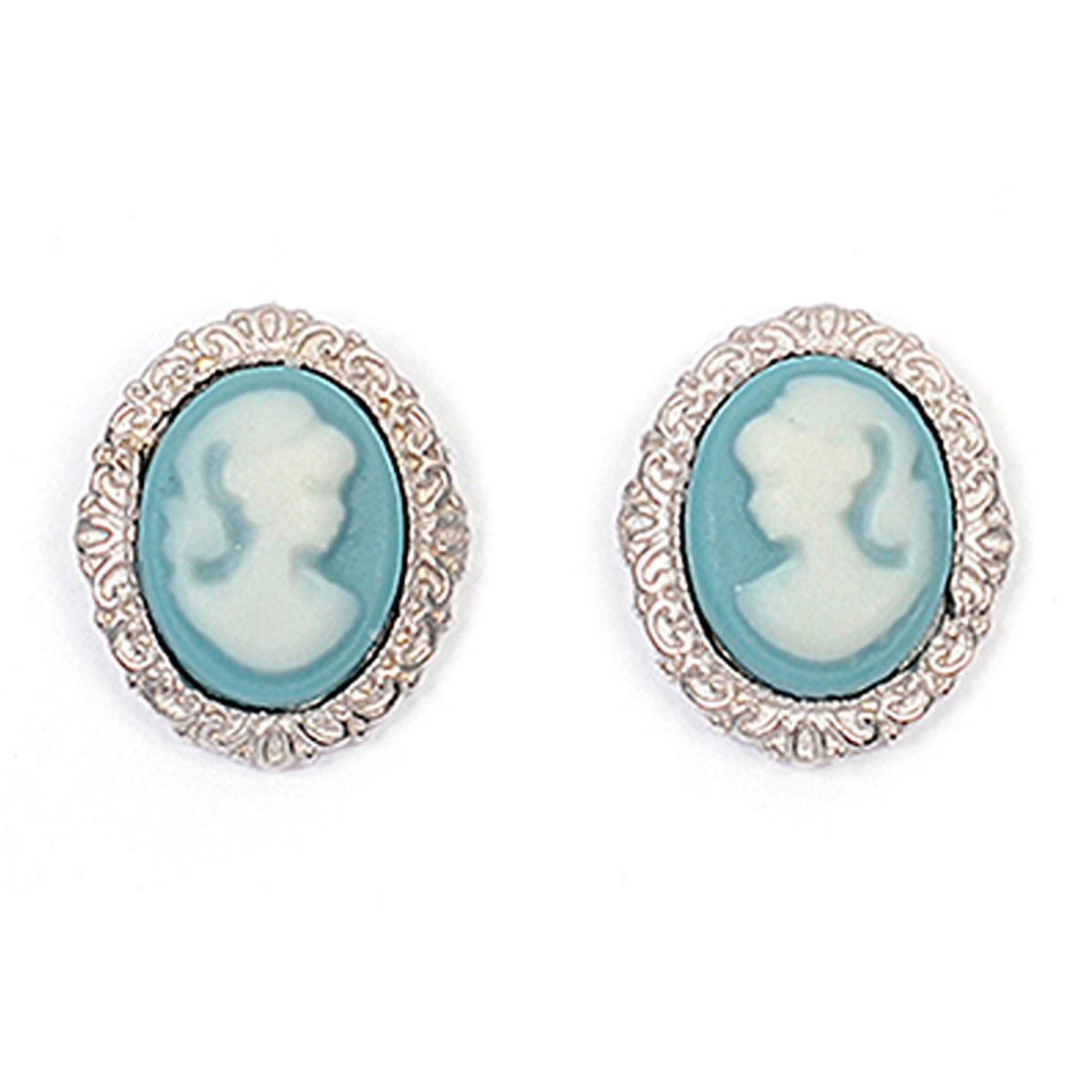 Les Trésors De Lily [R4742] - Boucles Argent 'Camee' Bleu Argenté (rhodié) - 15x12 Mm