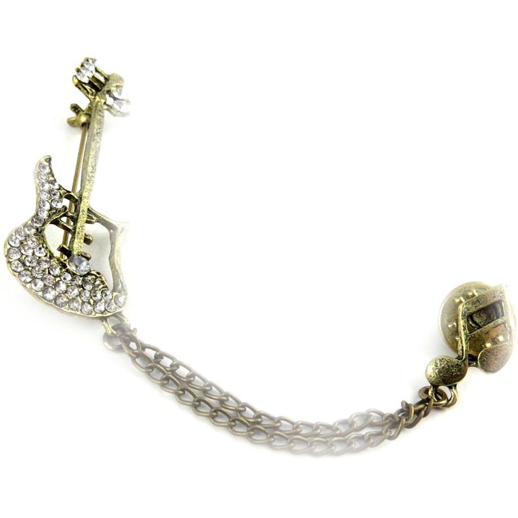 Les Trésors De Lily [K9764] - Broche Créateur 'Guitare' Blanc Doré