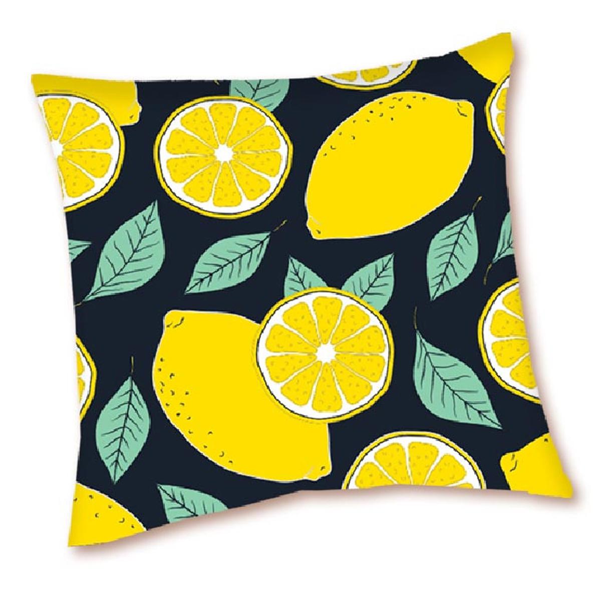 Les Trésors De Lily [Q5499] - Housse De Coussin Créateur 'Citron' Jaune Noir - 40x40 Cm