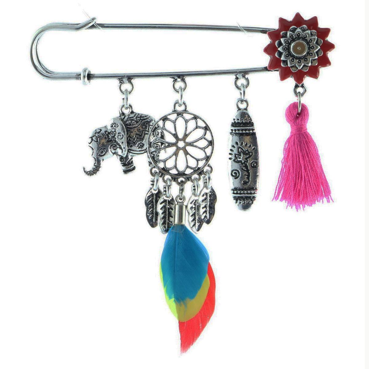 Les Trésors De Lily [R6222] - Broche Créateur 'Lilipoupettes' (éléphant) Argenté Multicolore - 90x80 Mm
