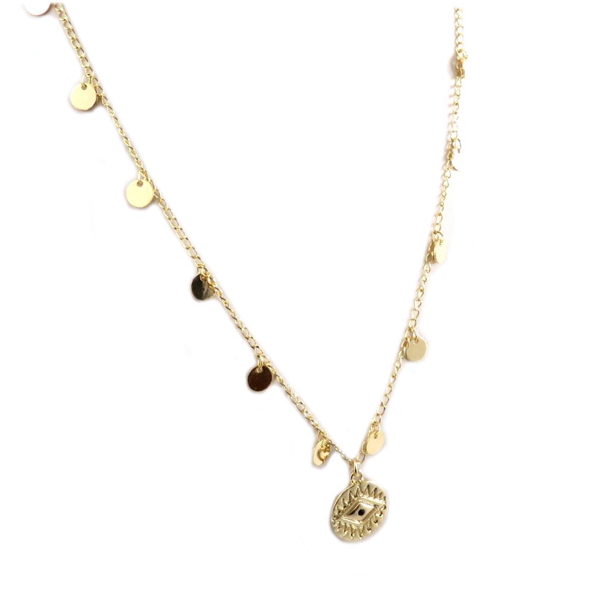 7bis [Q6249] - Collier Artisanal 'Boho' Doré (oeil) - 15x15 Mm