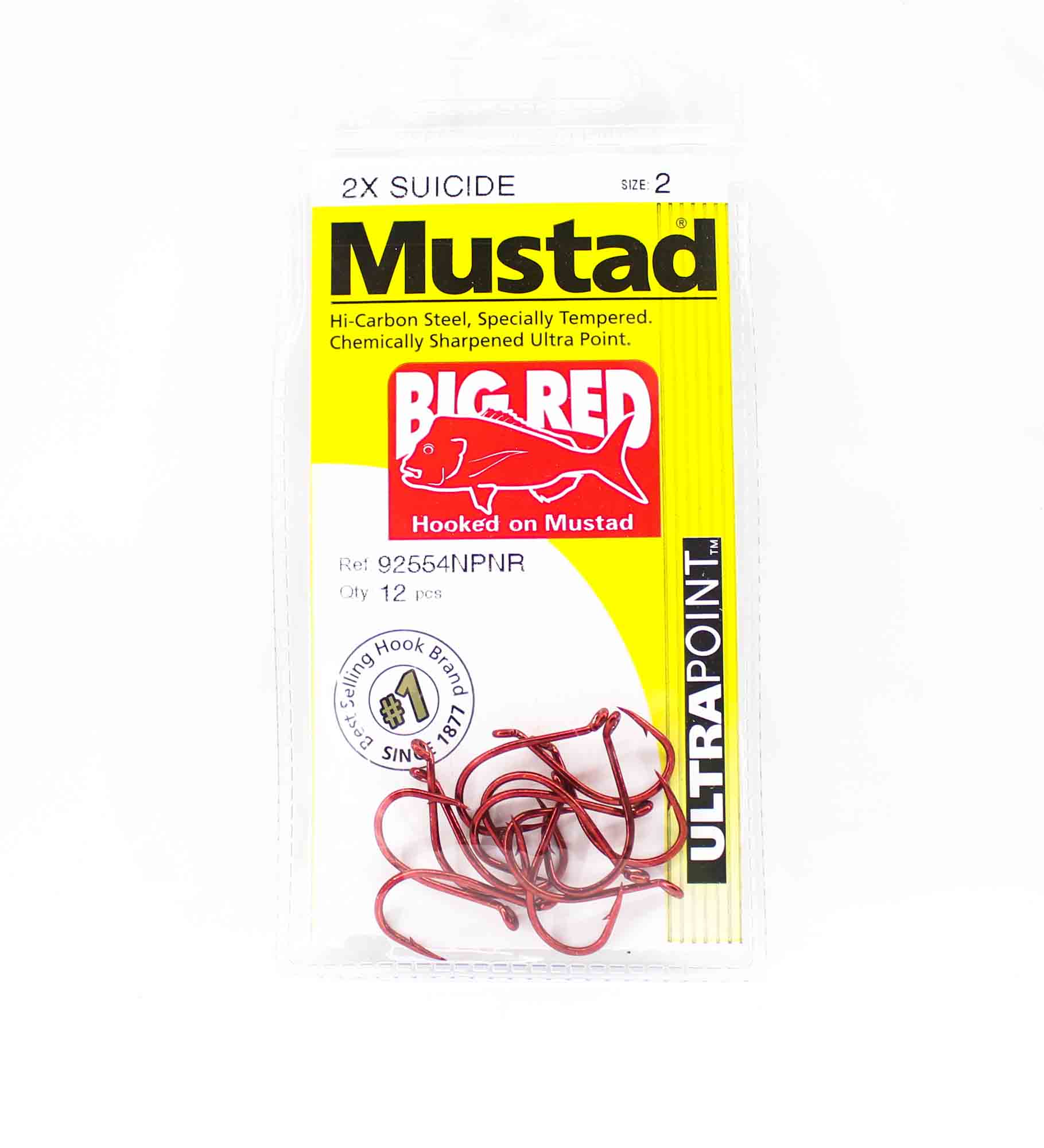 Mustad 92554NP-NR-2-A12 Big Red Suicide Ultra Point Hooks Size 2 (7950)