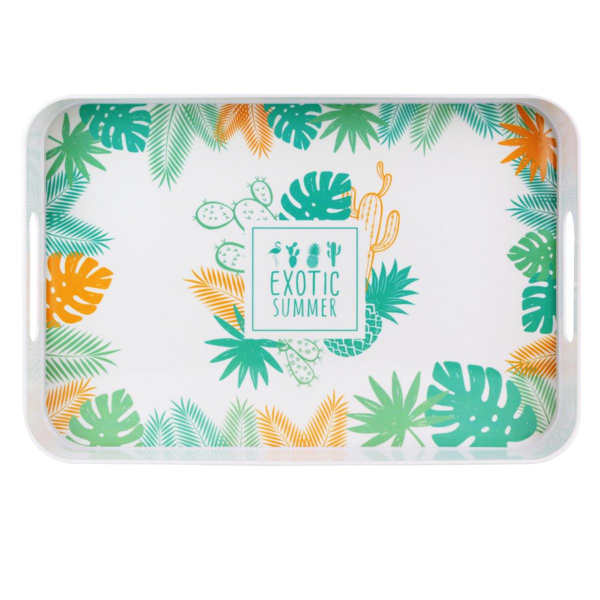 Les Trésors De Lily [Q0516] - Plateau De Service Mélamine 'Exotic Summer' Blanc Orange Vert - 42. 5x28. 9x5 Cm