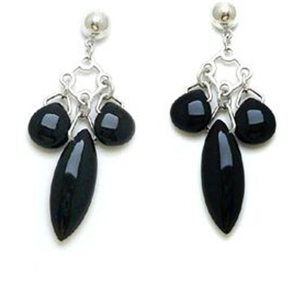 Les Trésors De Lily [B9546] - 'Obao' Onyx Silver Earrings