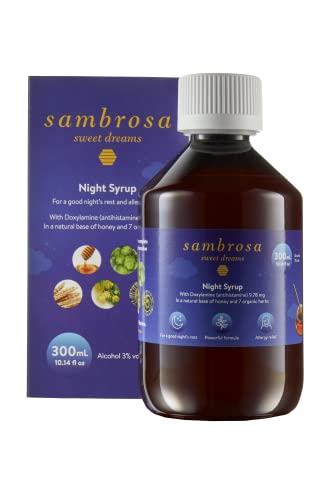 Sambrosa Sweet Dreams Night Syrup - Non Habit Forming Syrup for Better Sleep - Doxylamine in Natural Base of Honey and 7 Organic Herbs - 100 Doses per