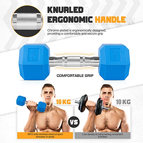 Portzon Unisex-Youth 05-Pound, Pair 8 Colors Options Compatible with Set of 2 Rubber Weights Dumbbell, 5-50 LB, Slip, Anti-roll, Hex Shape, Red, Stand thumbnail