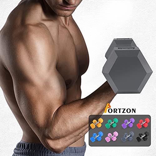 Portzon Unisex-Youth 05-Pound, Pair 8 Colors Options Compatible with Set of 2 Rubber Weights Dumbbell, 5-50 LB, Slip, Anti-roll, Hex Shape, Red, Stand thumbnail