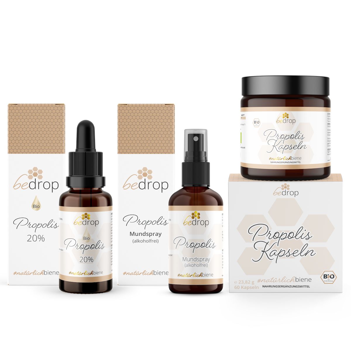 Bedrop Propolis Einsteiger Set | Spray, 20% Tinktur & Kapseln | Für Kinder & Erwachsene