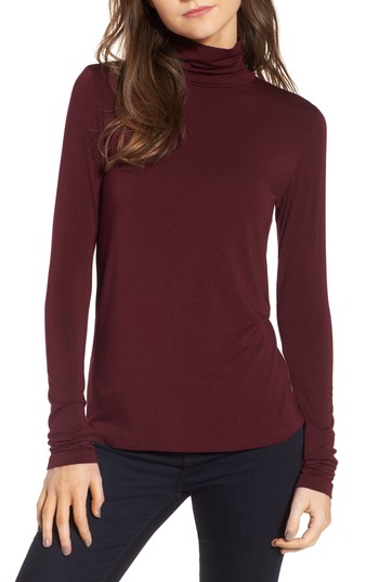 Women's Amour Vert 'Flannery' Stripe Stretch Jersey Turtleneck, Size X-Small - Black
