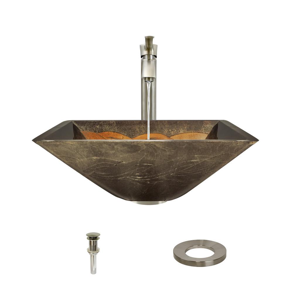 638 Foil Vessel Sink, Brushed Nickel Faucet, Sink Ring, Pop-up Drain