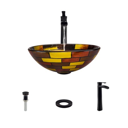 621 Stained Glass Sink, Antique Bronze Faucet, Sink Ring, Pop-up Drain