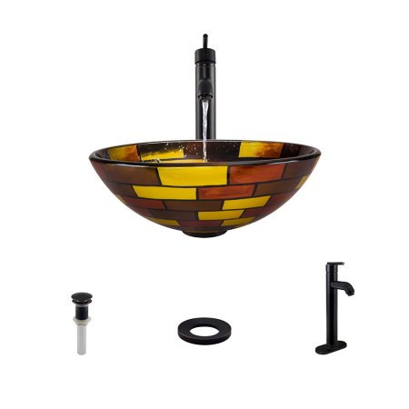 621 Stained Glass Sink, Antique Bronze Faucet, Sink Ring, Pop-up Drain
