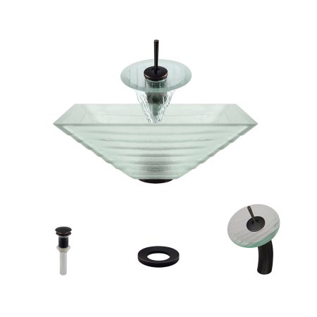 MR Direct 604 Vessel Sink Ensemble with an Antique Bronze Finish Waterfall Faucet  Pop-up Drain  and Sink Ring.