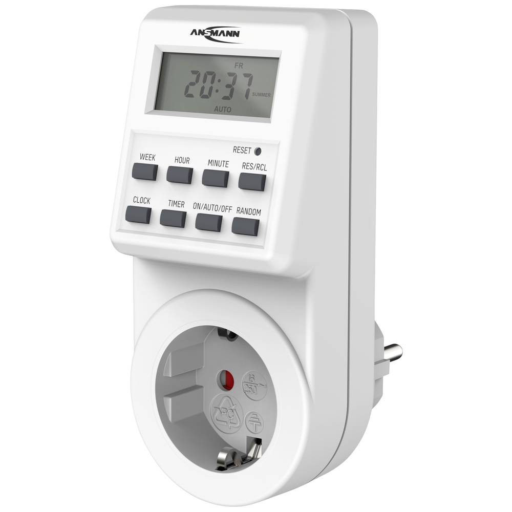 Ansmann 1260-0009 Steckdosen-Zeitschaltuhr Digital Tagesprogramm, Wochenprogramm 3680 W Zufallsfunk