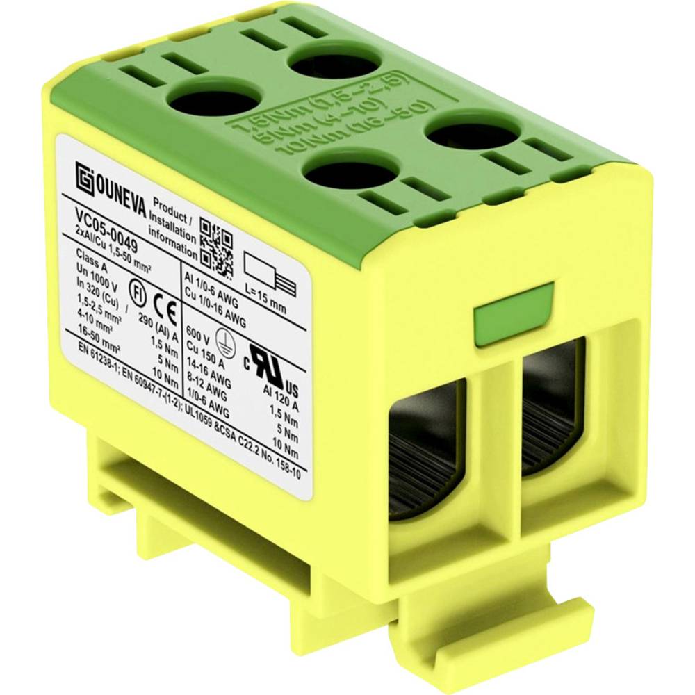 Ouneva Group VC05-0049 Distribution Block Yellow-Green Screws 1 Piece