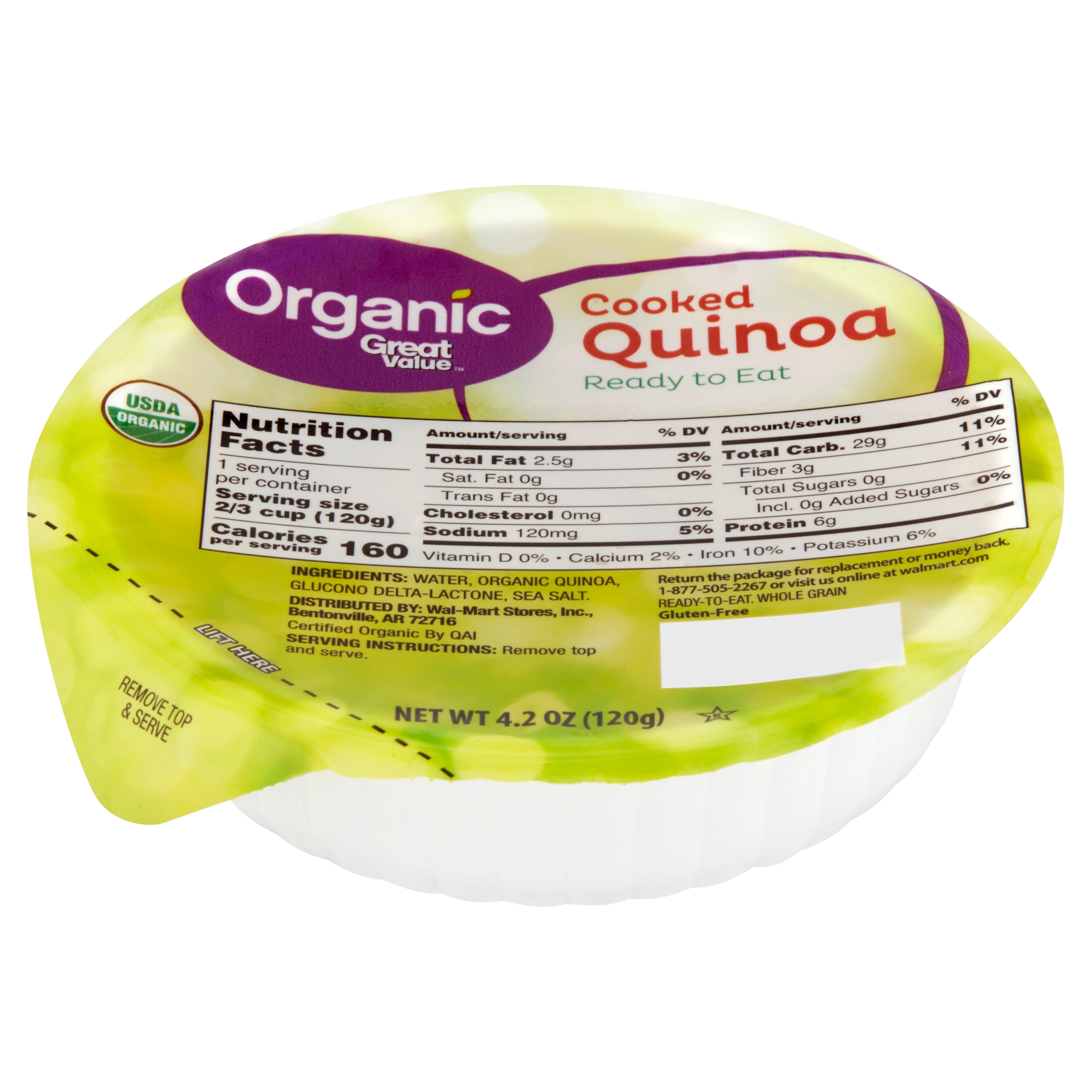 Great Value Organic Cooked Quinoa, 4.2 Oz