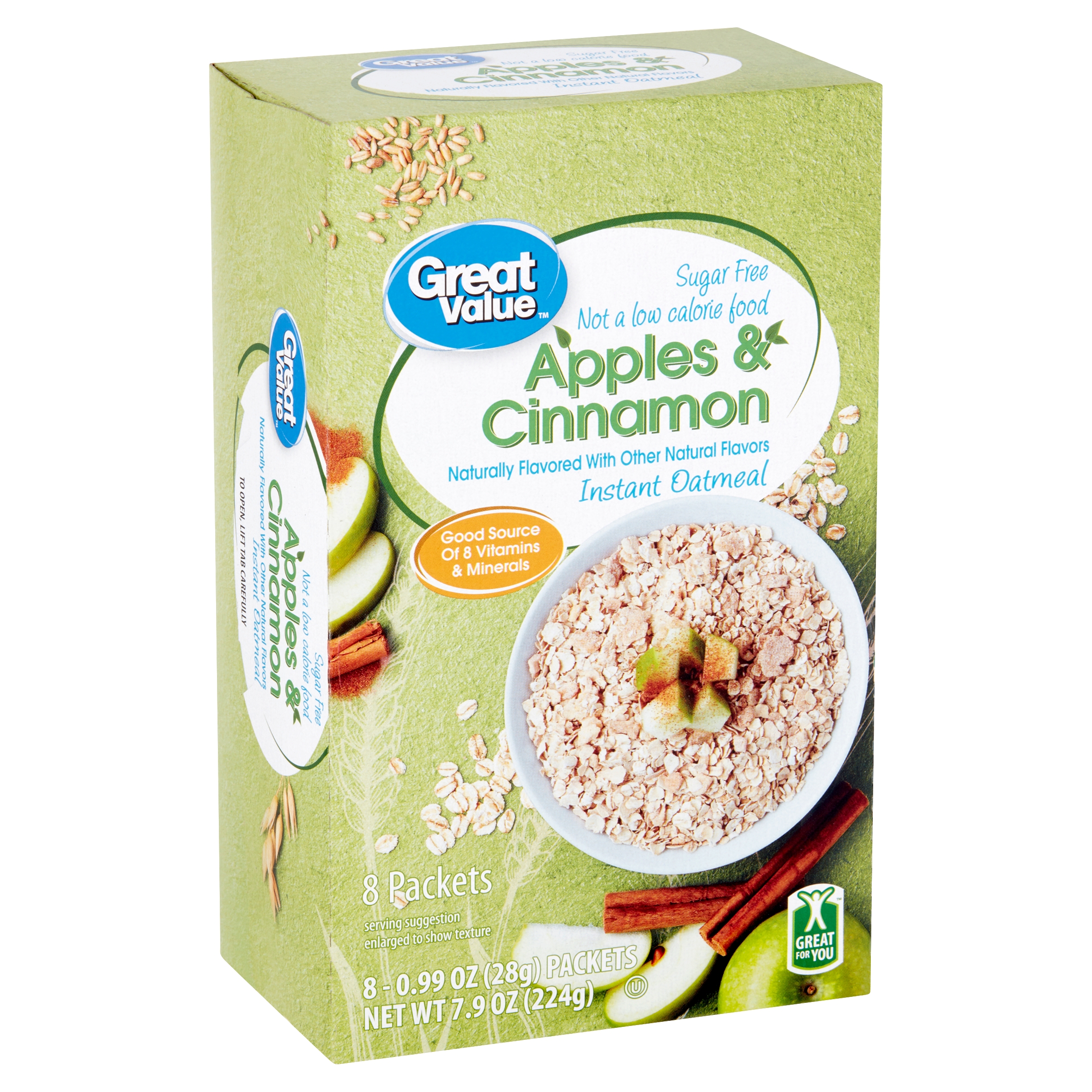 Great Value Apples & Cinnamon Instant Oatmeal, 0.99 Oz, 8 Count Image