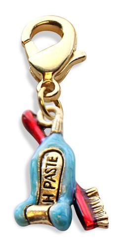 633G Tooth Paste with Brush Charm Dangle, Gold