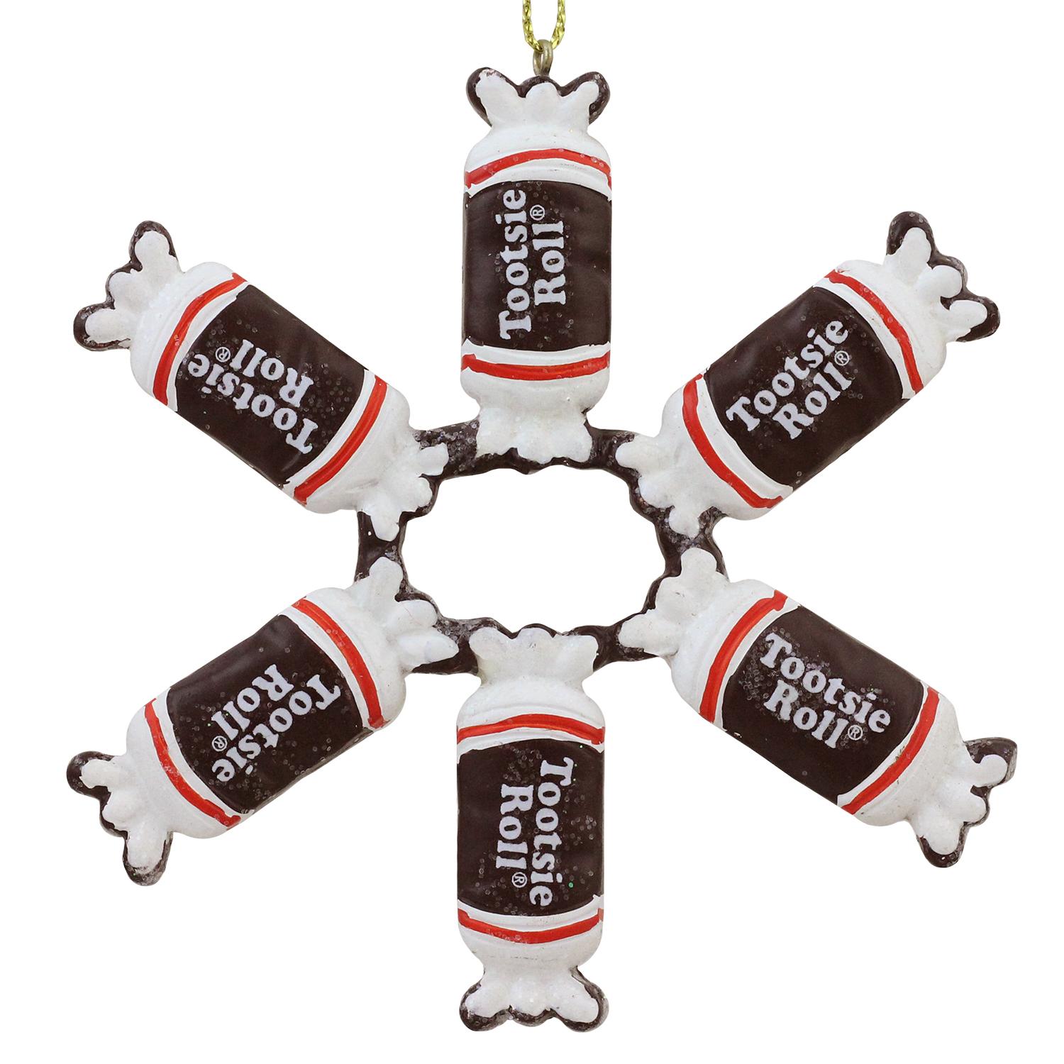 4  Tootsie Roll Original Chewy Chocolate Candy Christmas Snowflake Ornament