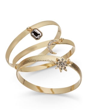 I.n.c. Gold-Tone 3-Pc. Set Crystal Charm Bangle Bracelets, Created for Macy's