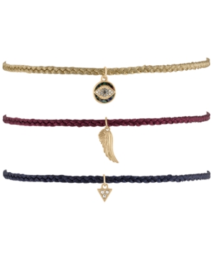 Rachel Rachel Roy Gold-Tone 3-Pc. Set Pave Charm Braided Choker Necklaces