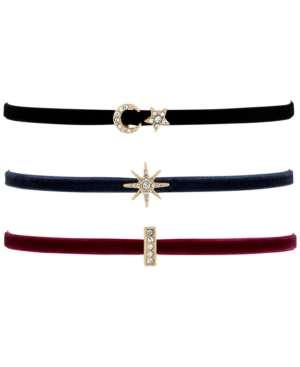 Rachel Rachel Roy Gold-Tone 3-Pc. Set Pave Charm Velvet Choker Necklaces - Multi
