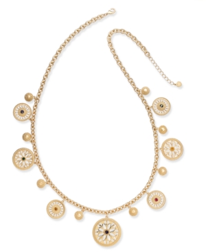Charter Club Gold-Tone Colored Stone & Disc Long Charm Necklace, Created for Macy's - Gold