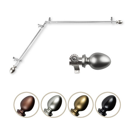 Central Design 4875-485-CORNER 0.812 in. Dia. Faye Corner Curtain Rod  Satin Nickel - 48-84 in