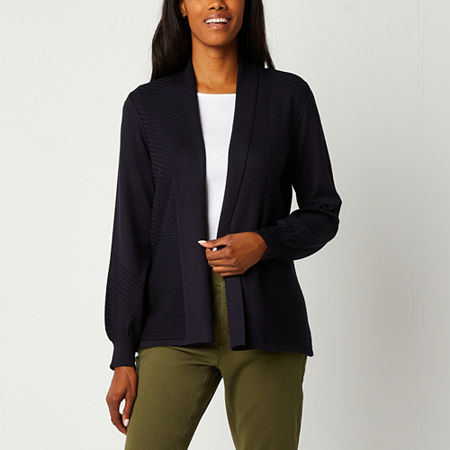 Photo 1 of  Liz Claiborne Womens Long Sleeve Open Front Cardigan, Petite Medium, Blue 