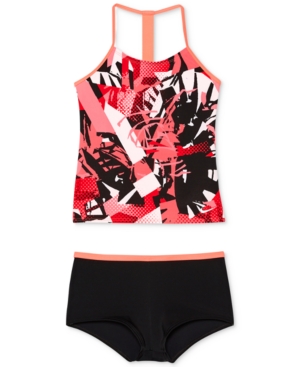 Nike 2-Pc. Printed T-Back Tankini Swimsuit, Big Girls - Pink 10