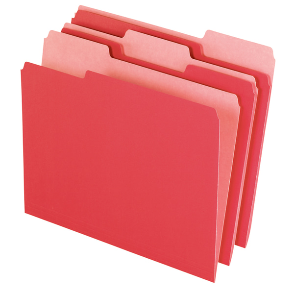 office depot brand 2-tone file folders, 1/3 cut, letter size, red, box of 100