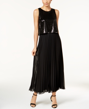 MSK $149 Womens New 1014 Black Sequined Pop Over Accordion Pleat Dress 16 B+B