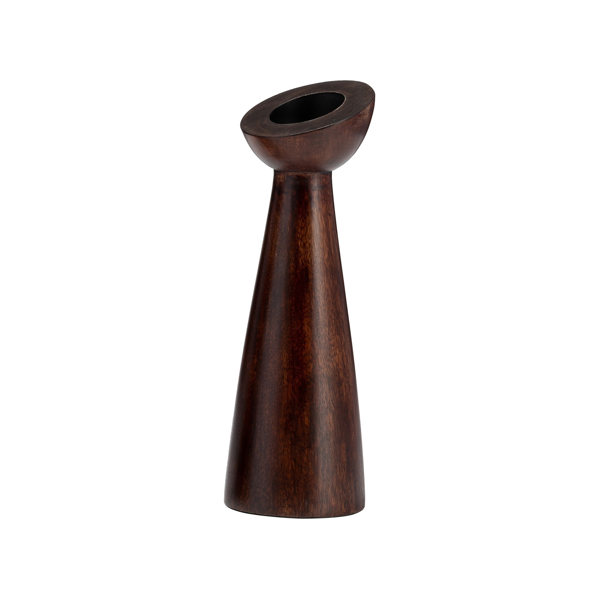 17579-03 9 in. Wood Slanted Candle Holder, Brown thumbnail