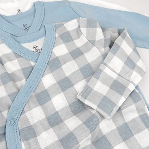 HonestBaby 3-Pack Long Sleeve Side-Snap Kimono Bodysuits Organic Cotton for Infant Baby Boys  Girls  Unisex  Blue Painted Buffalo Check  6-9 Months thumbnail