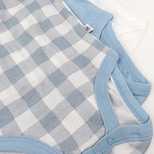 HonestBaby 3-Pack Long Sleeve Side-Snap Kimono Bodysuits Organic Cotton for Infant Baby Boys  Girls  Unisex  Blue Painted Buffalo Check  6-9 Months thumbnail