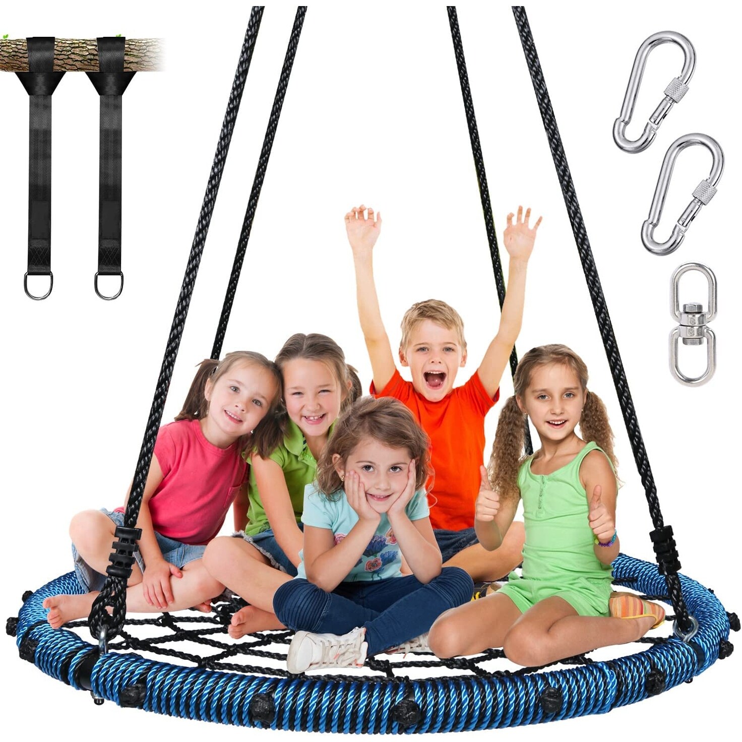 Trekassy Spider Web Tree Swing 45 Inch for Kids Adults with Swivel, Steel Frame and 100lbs Adjustable Ropes-Blue - N/a