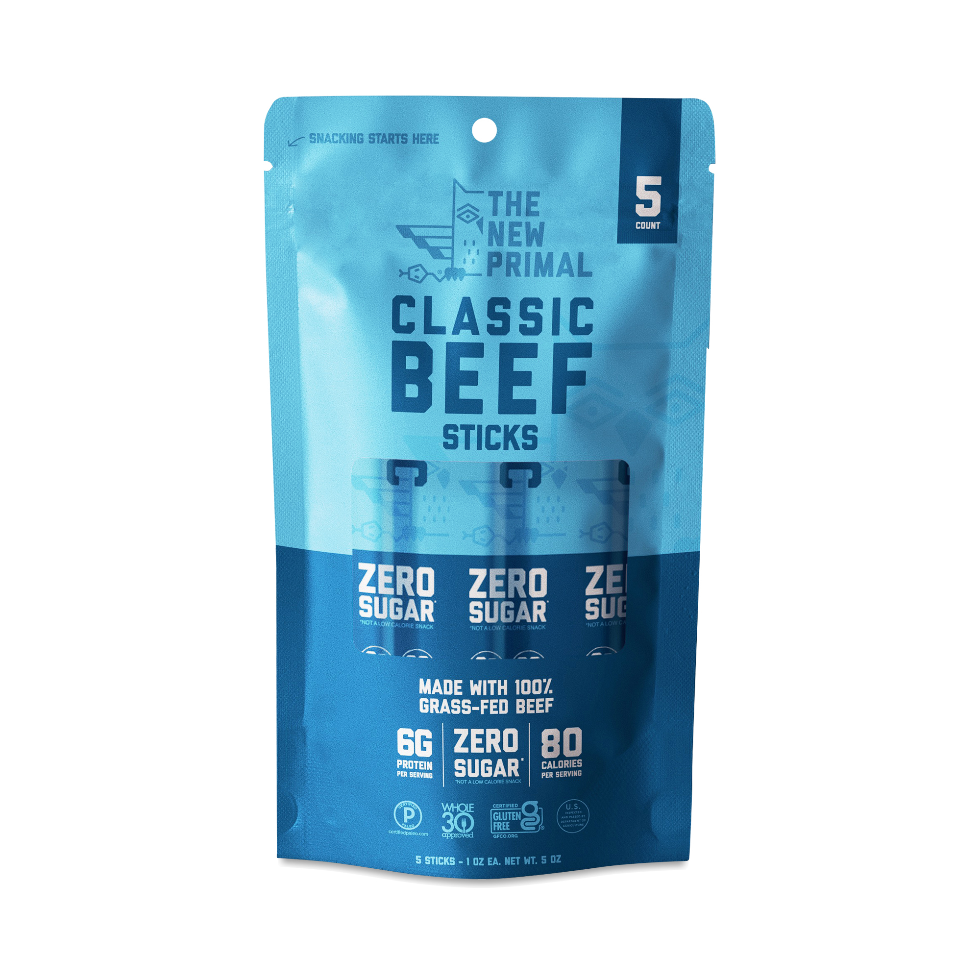 Primal Kitchen the New Primal, Classic Beef Meat Sticks, Grass-Fed Beef, Zero Sugar, 5 Ct, 5 Oz - 1 Oz | CVS