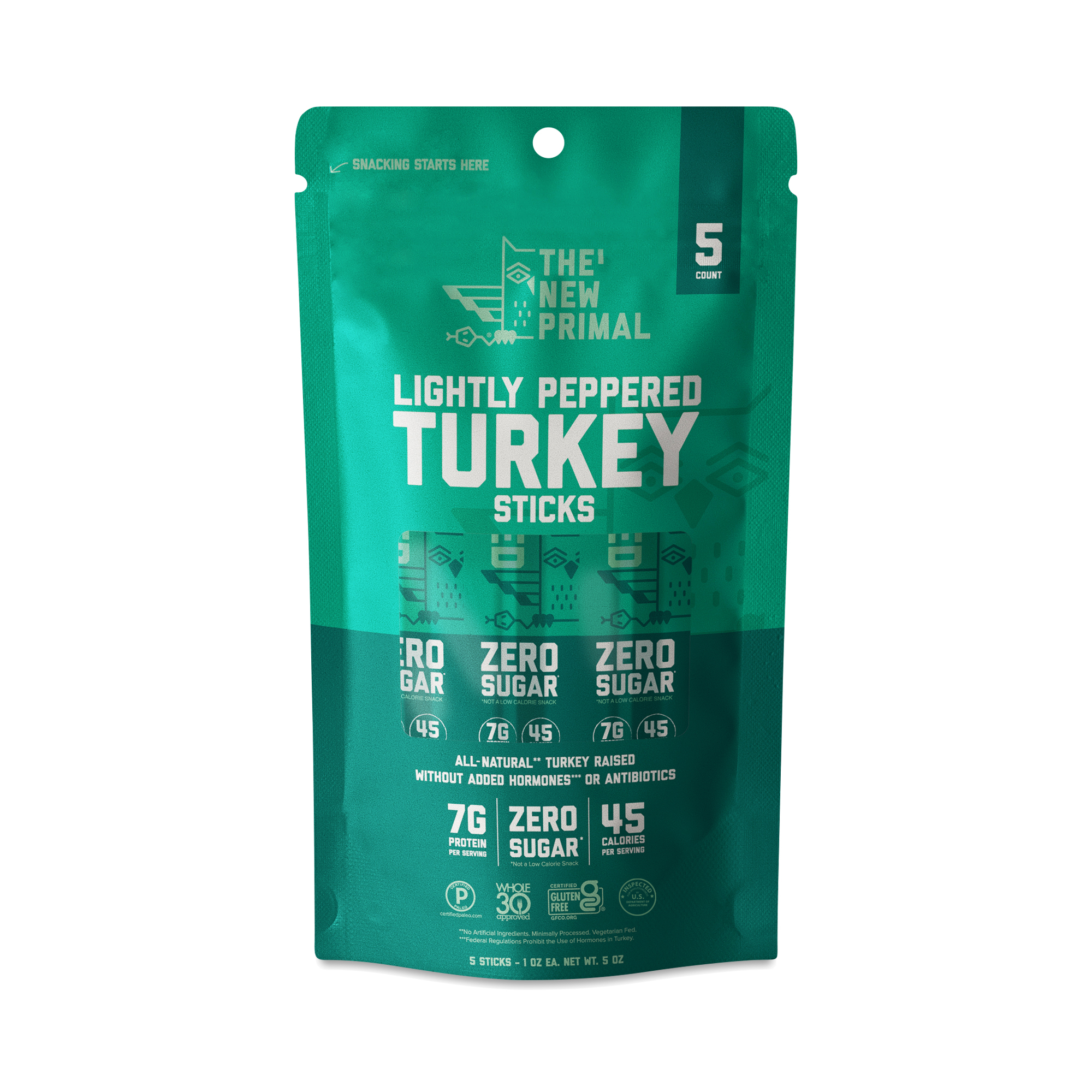 The New Primal Turkey Sticks, Lightly Peppered 5 Sticks (1 Oz Each)