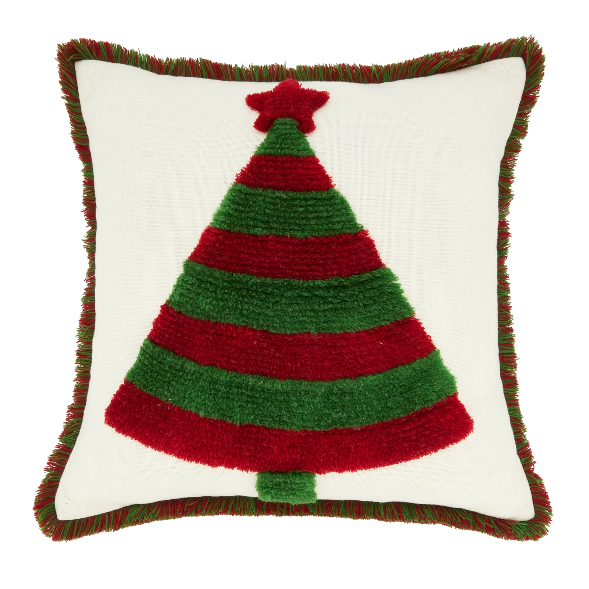 2292.RG18SP 18 in. Classic Christmas Tree Square Poly Filled Throw Pillow, Red & Green
