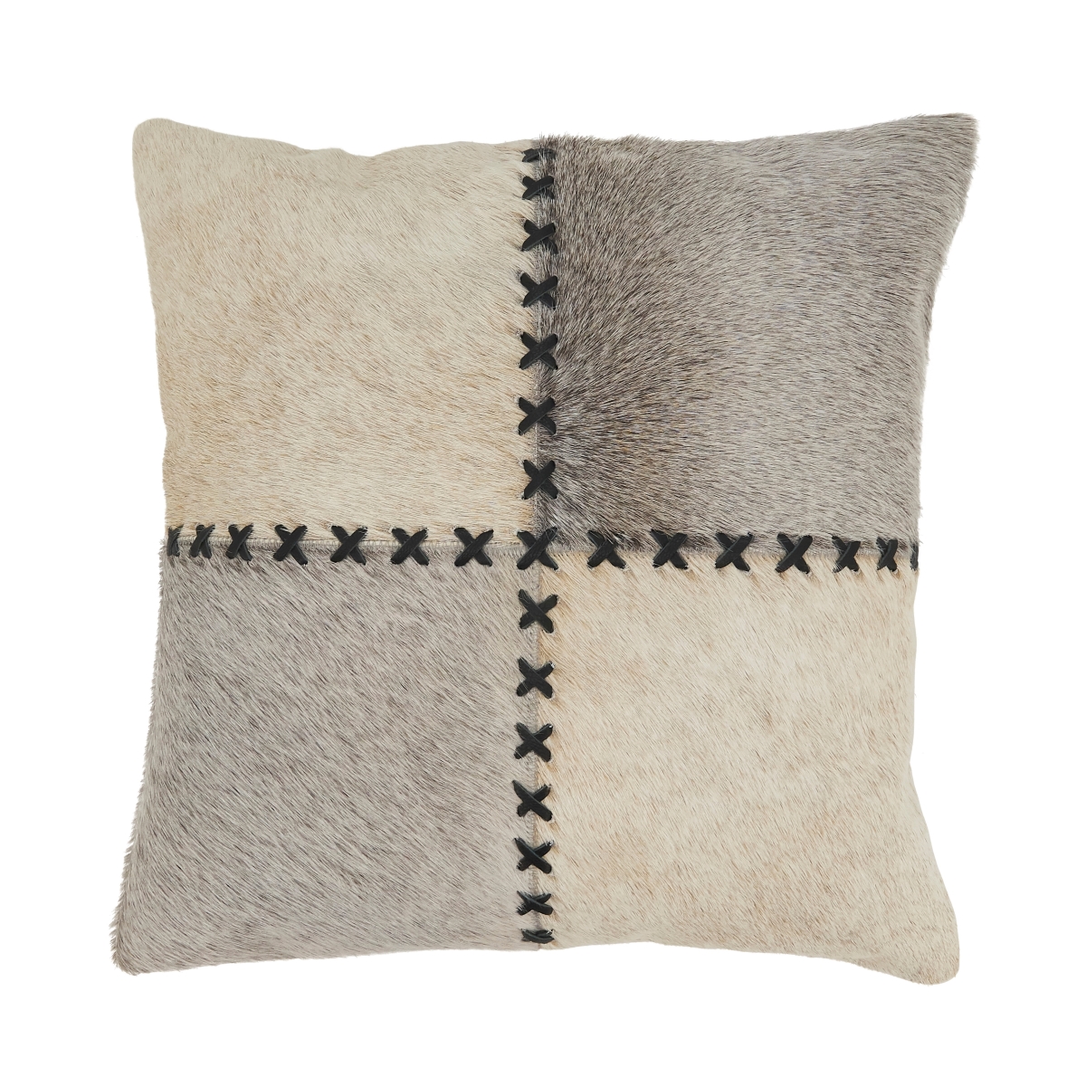 4542.GY16SD 16 in. Crafted Elegance Hair on Leather Square Down Filled Throw Pillow, Grey