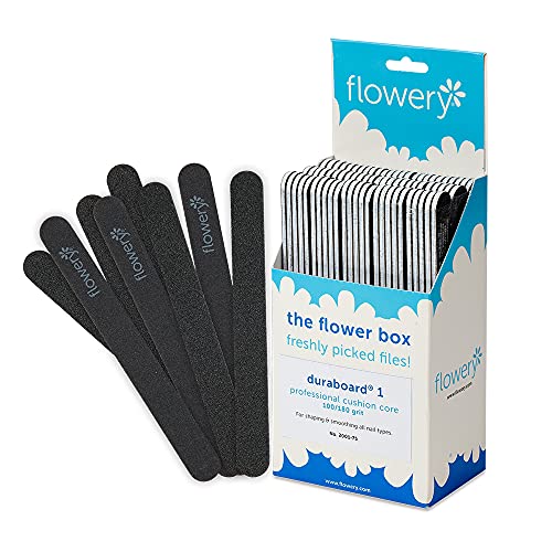 Flowery Cushion Core Duraboard Files 100/180 Grit, Nail Grooming, Shaping Manicure Tool, 7 Inch, 75 Files per Pack