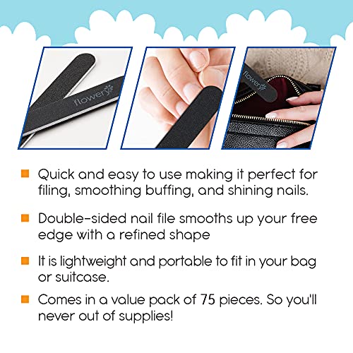 Flowery Cushion Core Duraboard Files 100/180 Grit, Nail Grooming, Shaping Manicure Tool, 7 Inch, 75 Files per Pack thumbnail