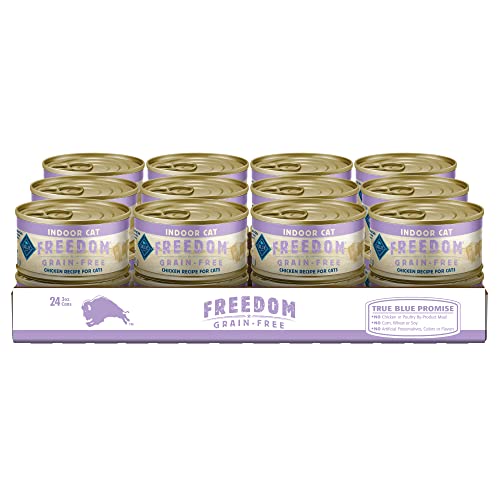 Blue Buffalo Freedom Grain Free Natural Adult Pate Wet Cat Food, Indoor Chicken 3-oz Cans (Pack of 24)