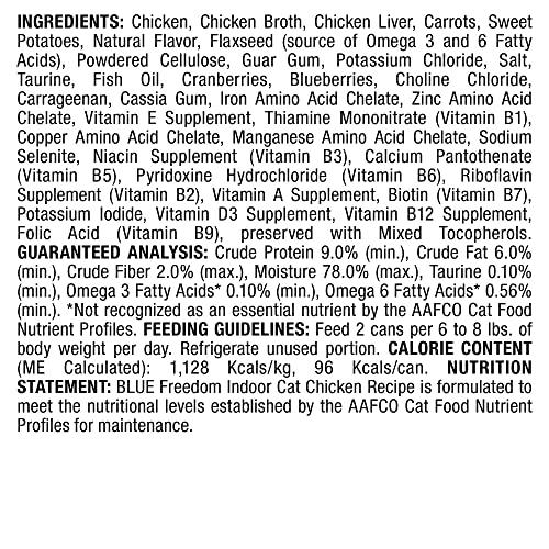 Blue Buffalo Freedom Grain Free Natural Adult Pate Wet Cat Food, Indoor Chicken 3-oz Cans (Pack of 24) thumbnail