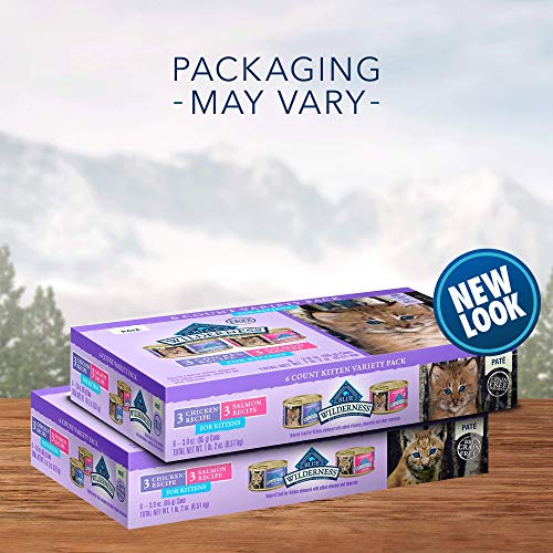 Blue Buffalo Wilderness High Protein Grain Free, Natural Kitten Pate Wet Cat Food Variety Pack, Chicken, Salmon 3-oz (6 Count- 3 of Each Flavor) thumbnail