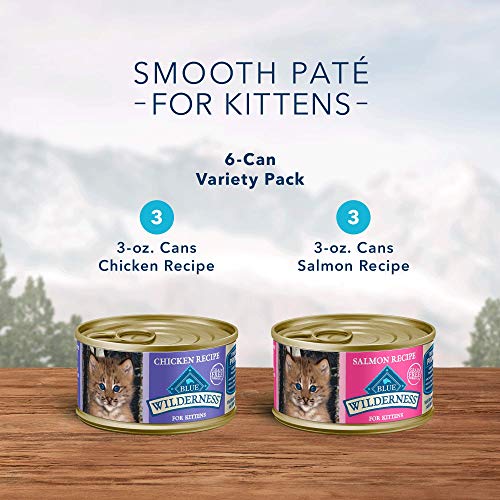 Blue Buffalo Wilderness High Protein Grain Free, Natural Kitten Pate Wet Cat Food Variety Pack, Chicken, Salmon 3-oz (6 Count- 3 of Each Flavor) thumbnail