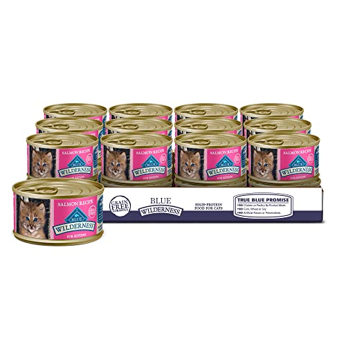 Blue Buffalo Wilderness High Protein Grain Free, Natural Kitten Pate Wet Cat Food, Salmon 3-oz Cans (Pack of 24)