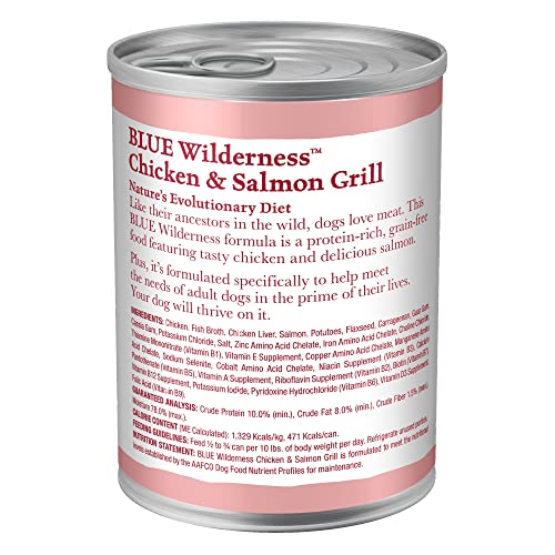 Blue Buffalo Wilderness High Protein, Natural Adult Wet Dog Food, Salmon & Chicken Grill 12.5-oz Cans (Pack of 12) thumbnail