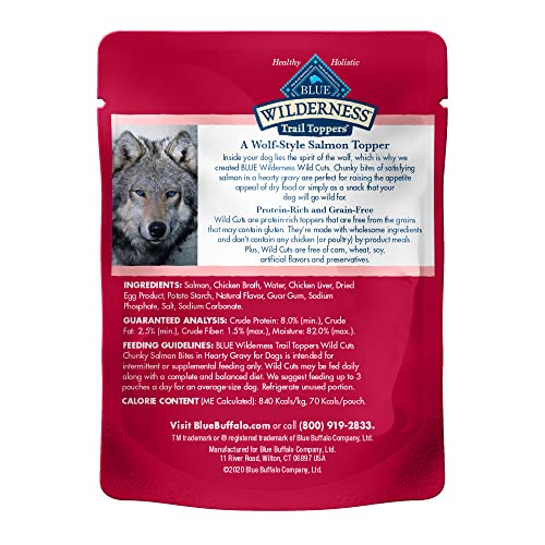 Blue Buffalo Wilderness Trail Toppers Wild Cuts High Protein Natural Wet Dog Food, Chunky Salmon Bites in Hearty Gravy 3-oz Pouches (Pack of 24) thumbnail