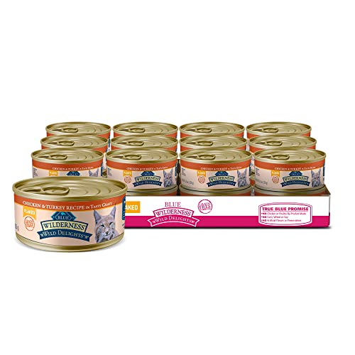 Blue Buffalo Wilderness Wild Delights High Protein Grain Free, Natural Adult Flaked Wet Cat Food, Chicken & Turkey 5.5 Oz Cans (Pack of 24)